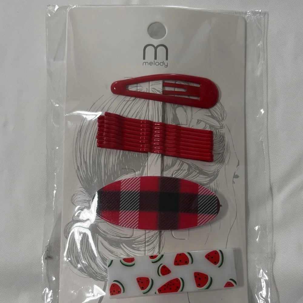 Red and White Hair Accessory Set-Watermelon Theme